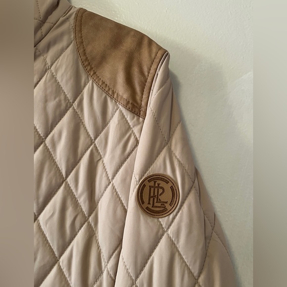 Ralph Lauren Diamond Quilted Barn Jacket With Faux Leather Trim Oatmeal Size M - Picture 7 of 13